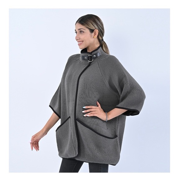 #2 Light Gray Knit Coat with Stand Collar and Buckle XL/XXL - Picture 4 of 10